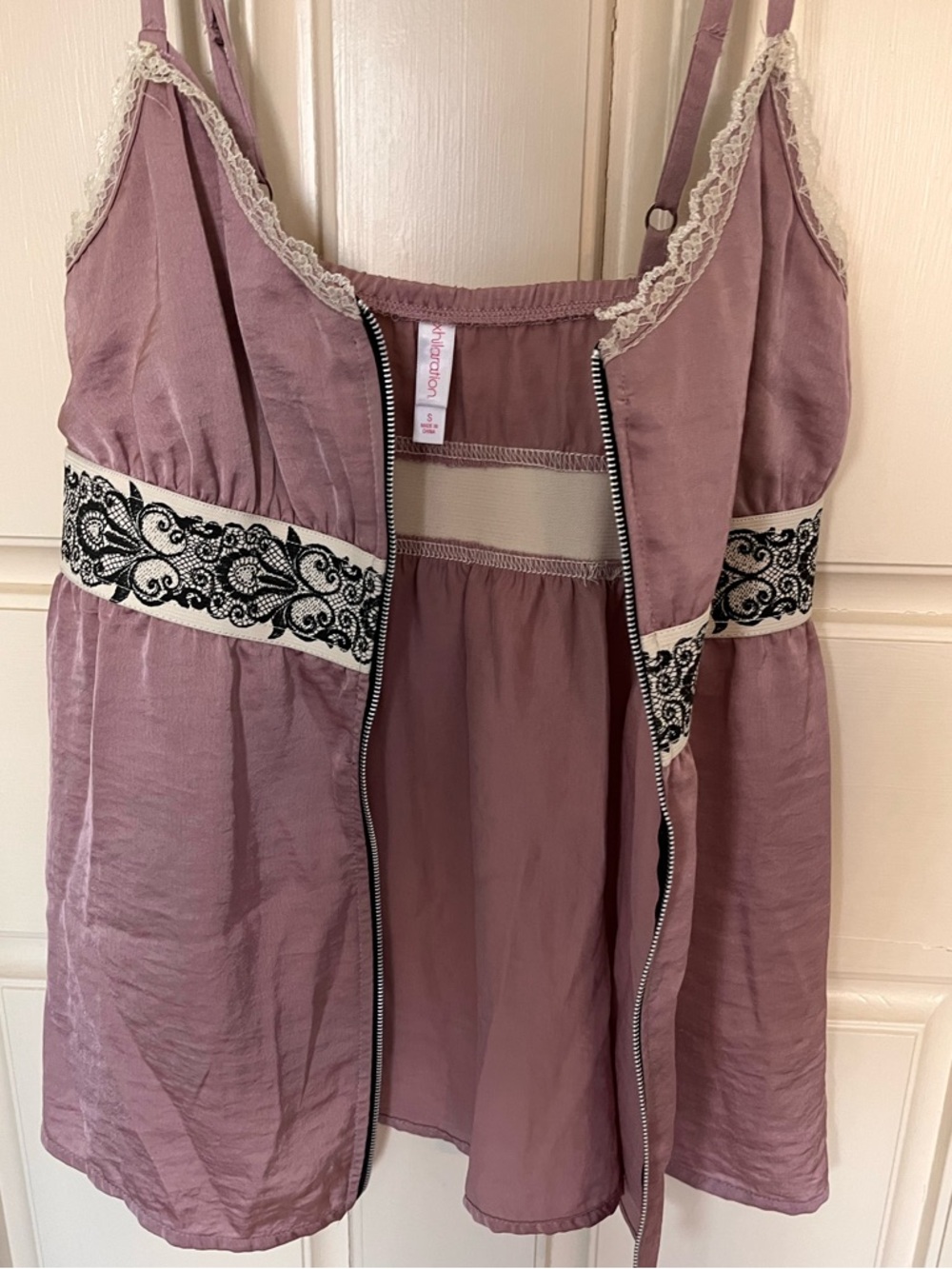 Xhilaration Mauve Satin Lace-Trim Slip with Embroidered Waist - Picture 8 of 8